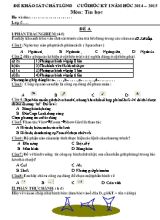 2 Đề khảo sát chất lượng cuối học kỳ I môn Tin học Lớp 5 - Năm học 2014-2015